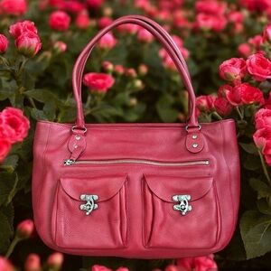 CYNTHIA ROWLEY red leather tote purse, suede lined, vintage